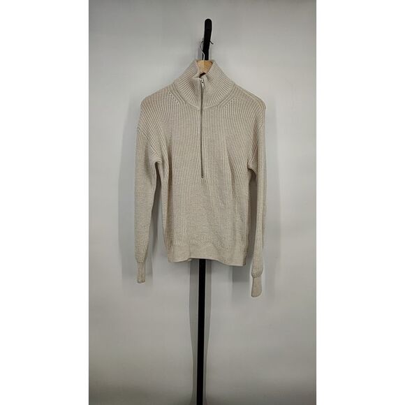 Quince Women Australian Merino Wool Half Zip Sweater Bone Sleeved Top S - Picture 2 of 3